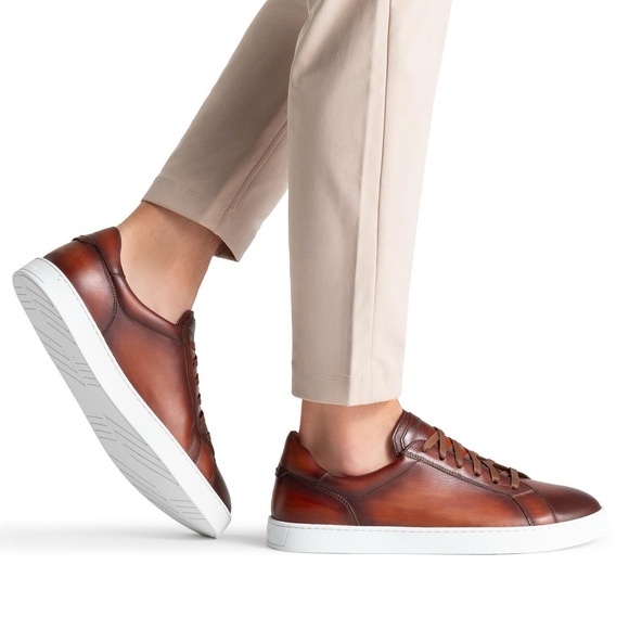 MAGNANNI COSTA LO Men's Cognac Premium Italian Leather Low-Top Sneakers 11
